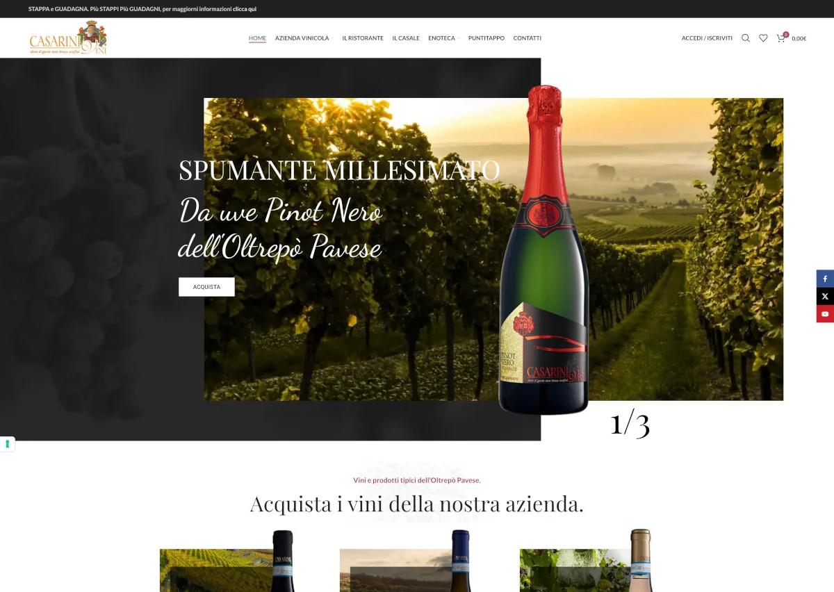 Schermata dell'E-commerce di Vini realizzato per Casarini Vini