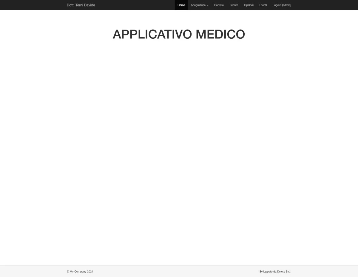 Schermata del backend dell'applicazione web Applicativo Medico