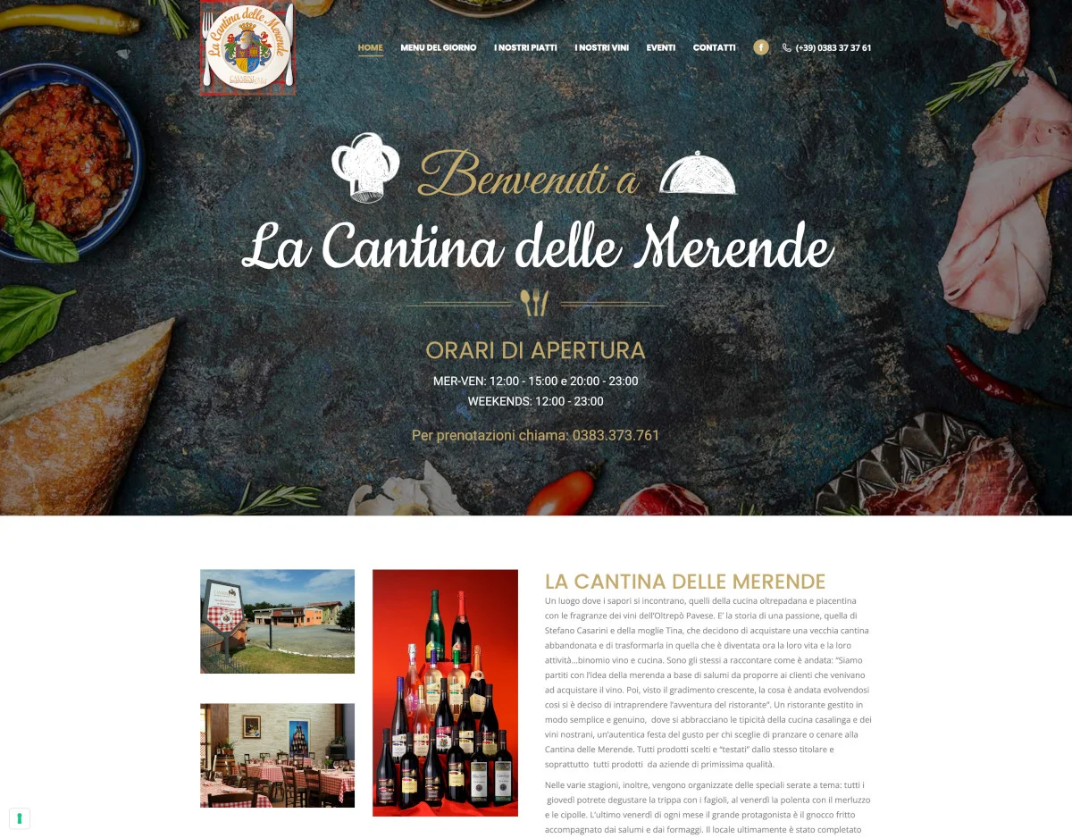 Schermata del sito web del ristornate La Cantina delle Merende