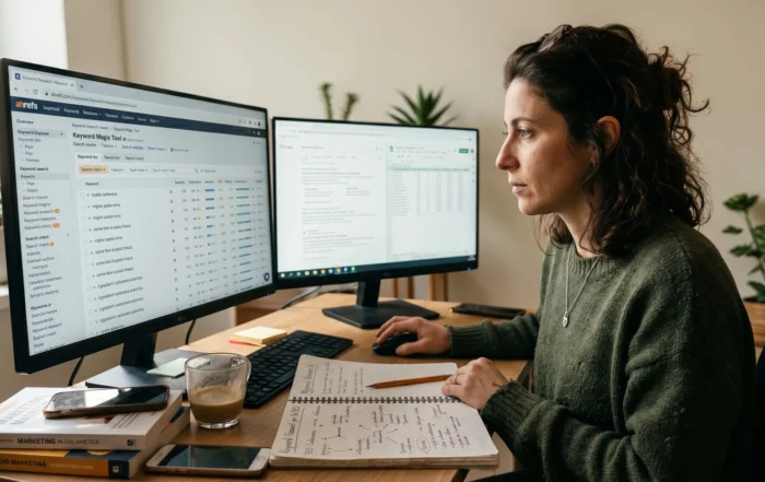 Consulente SEO intento nella keyword research piccole imprese